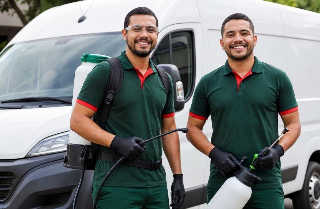 Equipe técnica da Biotec com uniforme identificado e equipamentos